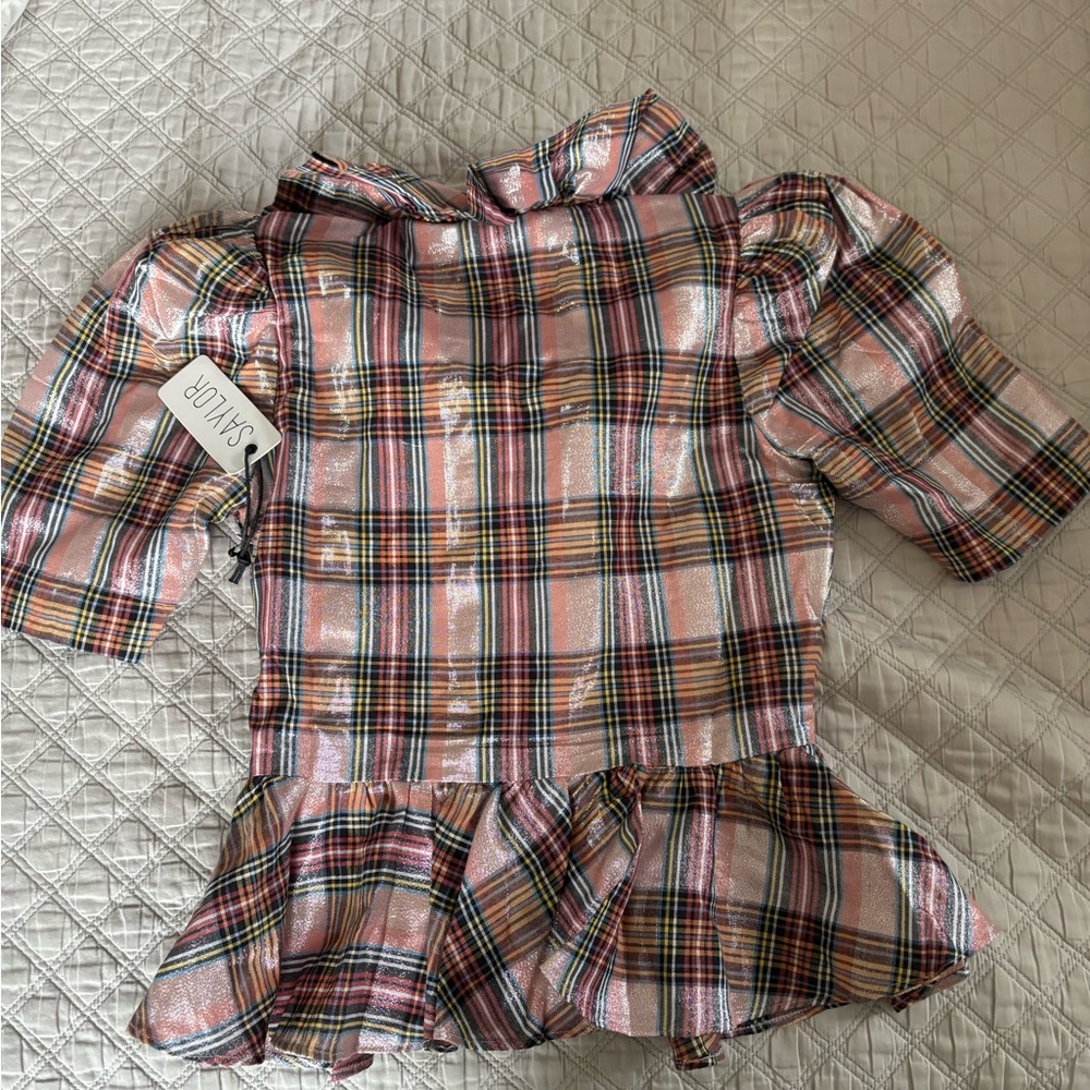 SAYLOR Multicolor Plaid Ruffle Top - Picture 7 of 7